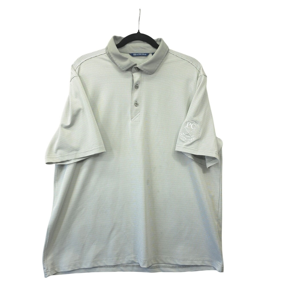 Cutter & Buck Mens XL Polo Shirt Grey White Striped Performance Stretch Golf Top